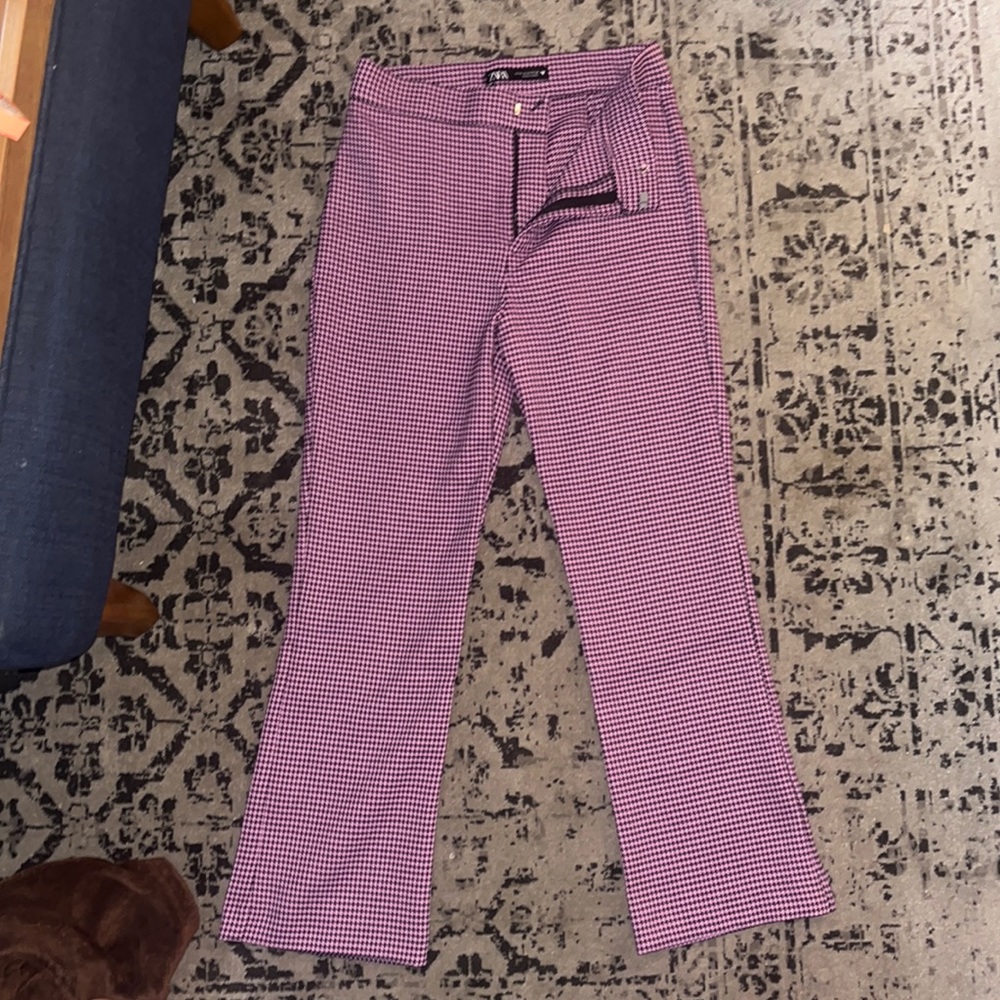 NWT ZARA Houndstooth Mini Flare Trousers Light Pink / ref. 7385/443